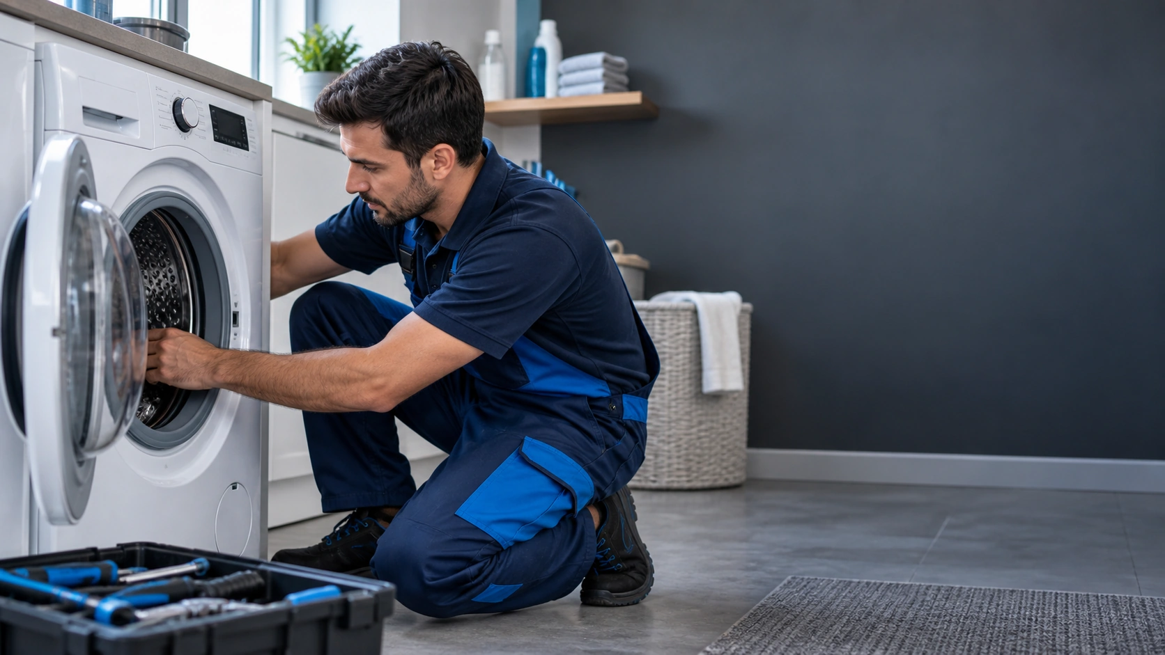 Técnico reparando una lavadora en Huelva